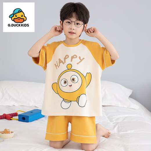 G.Duckkids Little Milk Dragon Kinderpyjamas Junge kurzärmelige reine Baumwolle Sommer Dünne Jungen Cartoon mittelgroße Kinderklimaanlagen-Kleidungsstückset [reine Baumwolle] 690 Kapibala 165 cm