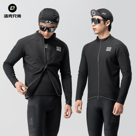Rock Brothers Windproof Cycling Suit Long Sleeve Top Men's and Women's Warm Fleece Road Mountain Bike Sportswear Winter Black Warm Suit (with Pant Pads) Fast Shipping S