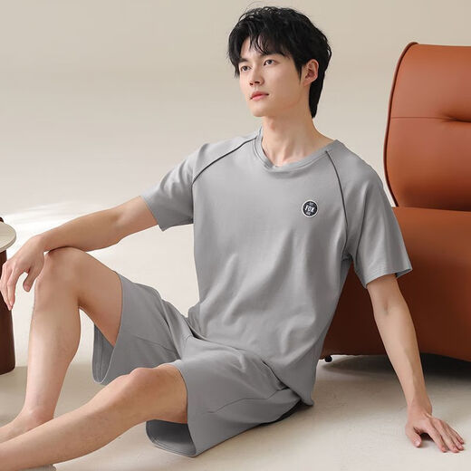 梦心声纯棉短袖短裤男家居服套装夏季便携抗菌吸湿排汗可外穿 梦短袖套装：OMM13601 3XL