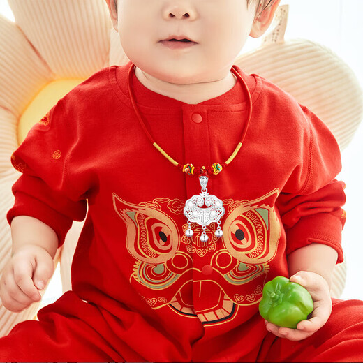 中国黄金平安锁足银项链宝宝款银锁长命锁吊坠婴儿周岁礼物送新生儿生日 足银平安锁宝宝款【京速达】