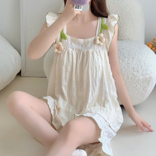 S.Sofea Sommerpyjama mit Brustpyjama süß und süße Mädchen Home Clothing HDS-9930#Aprikosenfarbe 175 L