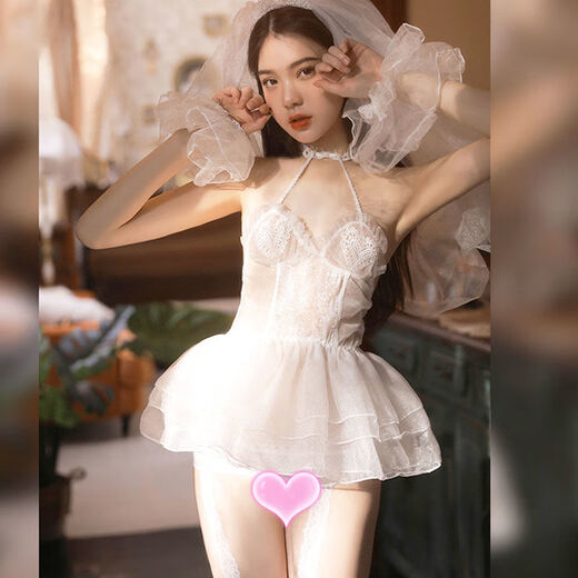情趣婚纱新娘战袍女性感睡衣透明蕾丝婚纱情趣制服挑逗火辣诱惑套 魅惑黑套装+9756+模特袜 均码80-120斤