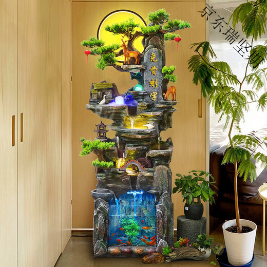 遥绾惜中式假山流水喷泉摆件客厅风水轮生财装饰高山循环水景落地加湿器 9923小号高108cm