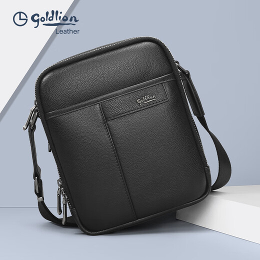 GOLDLION G+金利来男包新款牛皮单肩包简约时尚斜挎包男真皮青年休闲小包 黑色