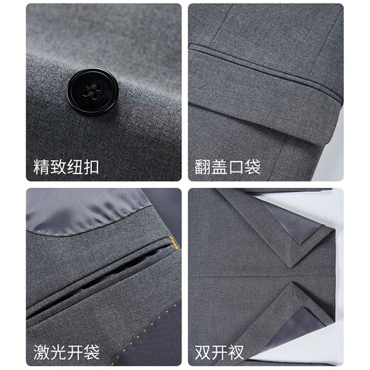 ROMON suit + vest + trousers suit men's business double-breasted casual suit dress men's black 3XL