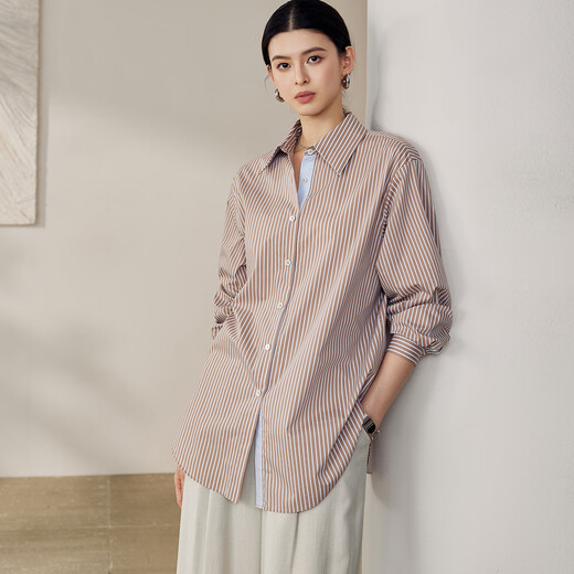 
ROEYSHOUSE LOOK casual loose striped shirt women 2025 autumn new style lapel shirt long sleeve top 12609 striped S