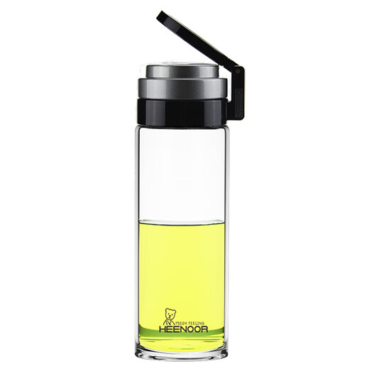 Copa de agua Sports de Heenoor una sola capa Copa de vidrio transparente Gran capacidad Portable Copa de hombres Logotipo imprimible Negro 695ml