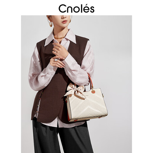 CNOLES【新品】橘子奶昔妈妈手提包新款单肩包包 白配橙+红色礼盒_【母亲节送礼】