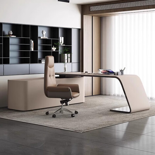 Miyou paint desk simple modern boss desk and chair combination manager desk president L-shaped desk executive desk 2.4*0.4*2.0 meters filing cabinet (without lights)