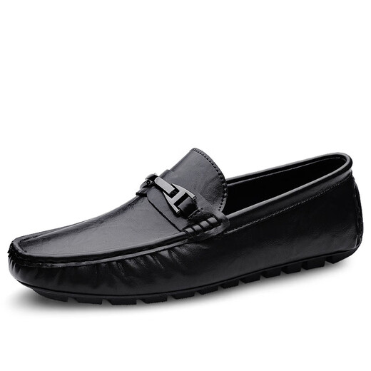 Chaussures masculines Spring Nouvelle chaussures en cuir de grande taille masculin en cuir authentique chaussures décontractées respirant softs soft cuir haring chaussures middle dad's chaussures noir 9921 42 (260 mm)