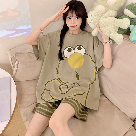Opeodly2025年新款睡衣女夏季短袖女款可爱卡通甜美大码家居服套装可外穿 686灰猫咪 M 【建议80-90斤】