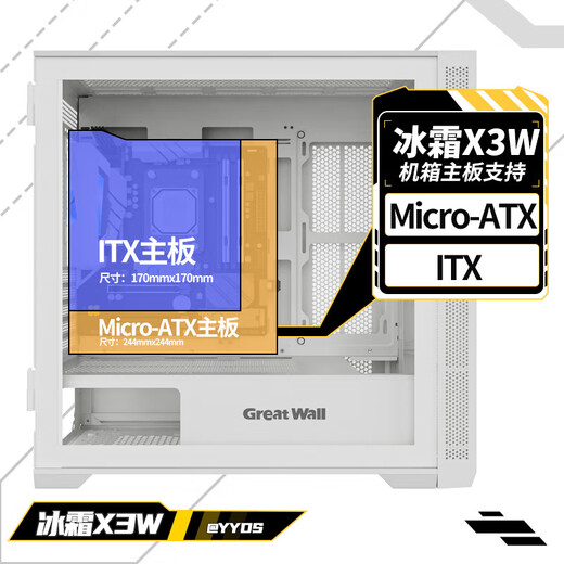 Great Wall chassis Frost X3 chassis desktop MATX side transparent steel mesh panel computer main case Frost X3 white + Aurora ARGB fan 7 front and 2 reverse