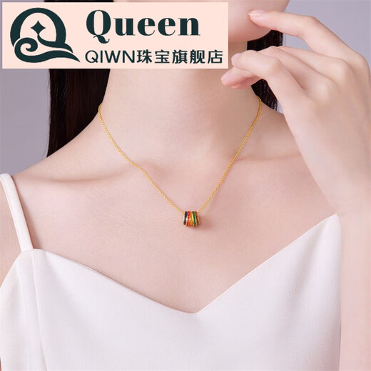 QIWN 18K gold necklace multicolored scripture enamel pendant Passepartout personalized gift for girls 18k gold multicolored scripture pendant - chain not included