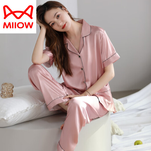 
Catman (MiiOW) pajamas for women in summer short-sleeved trousers ice silk new style 2025 thin imitation silk cropped pants women's home clothing FM11981 [short-sleeved trousers ice and snow silk cool feeling] M [80-100Jin [Jin equals 0.5 kg]] women's style
