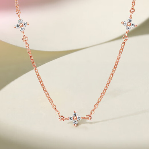 Saturday Fortune 18k gold diamond four-leaf clover necklace stacked with rose gold clavicle chain New Year gift W0513412 40+5cm