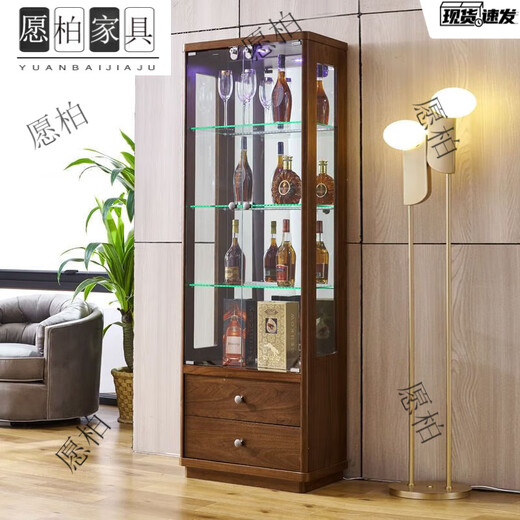 
Yuanbai new wine cabinet household living room double-open door with lock against wall TV side glass display cabinet decoration cabinet multi-function 683# dark walnut color 97 double door delivery package installation