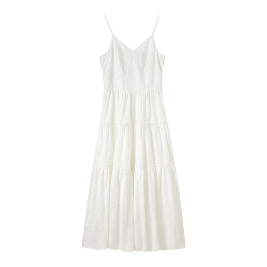 Shangdubila Urlaubsstil weißes V-Ausschnitt-Kleid für Frauen im Sommer High-End Taille Sackender Rock Romantischer mittelgroßer gestickter Rock