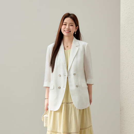 纤莉秀【知性干练气质莱赛尔西装外套】大码女装胖mm2025夏装新款2694 米白色 4XL