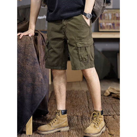 [Retro Trend] Military Green Work Suit Shorts Herren-Sommer-Shorts Mid-Pants Lose Casual Fünf-Punkte-Hose Green K8001-YT 31 [Empfohlen 120-130jin [Jin entspricht 0,5 kg]]]