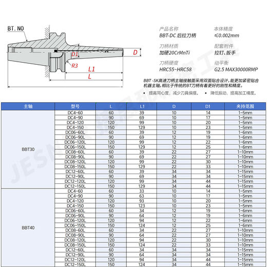 后拉式刀柄BBT40-DC06/8/12高速动平衡内藏式筒夹数控BT30/BT50 BBT50DC12200