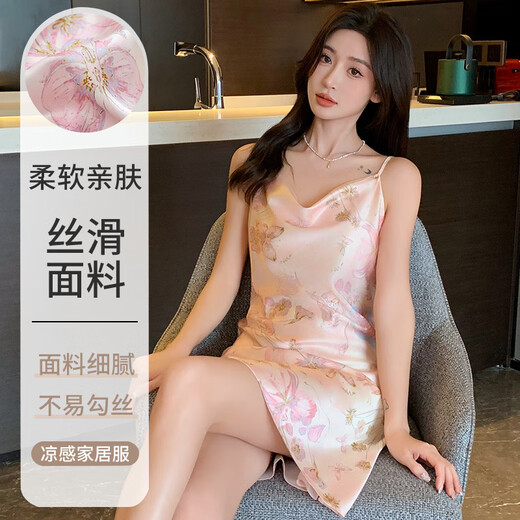 维多利亚的格调性感纯欲风吊带睡裙夏季薄款凉感欧美睡衣女冰雪丝亲肤女士家居服 11949 M