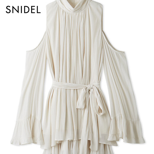 SNIDEL2025秋冬新品甜美挂脖露肩荷叶边衬衫短裙裤套装SWFO254174 粉米色 M (1)