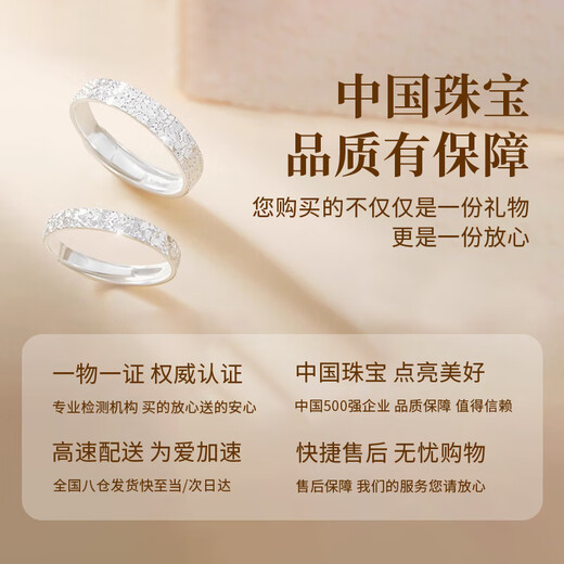 Chinese Jewelry Pure Silver Crushed Ice Couple Ring Men's and Women's Proposal Ring Confession Anniversary Light Luxury Birthday Gift for Girlfriend