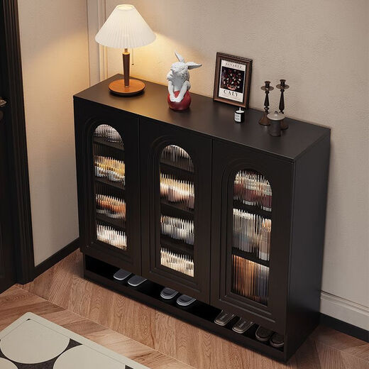 Qu Bainian solid wood shoe cabinet door entrance wall storage cabinet entrance cabinet storage cabinet small apartment simple storage cabinet solid wood 160cm shoe cabinet elegant black