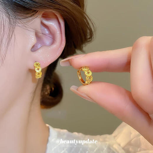 OIDSG Old Phoenix 99918k Real Gold Plating Copper Money Round Earrings Retro Exquisite Earrings Feminine and Versatile Earrings Light Earrings - Gold 18k Real Gold Plating