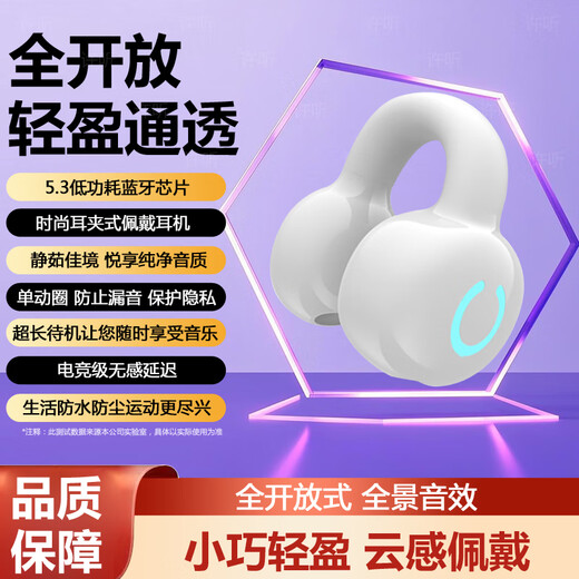 Xu Ting has a touching sound. Bluetooth headset, wireless ear clip for running, suitable for Apple, Huawei, vivo, Xiaomi, bone conduction concept, super long battery life, large battery, super sound quality, one-ear white, HiFi sound quality + super long standby, 1 year replacement + charging cable + manual