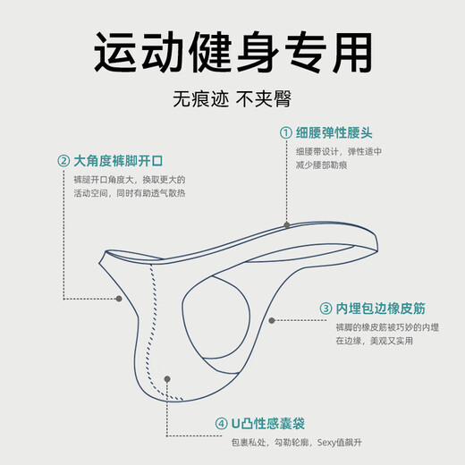 MiiOW underwear men's thong seamless sports fitness sexy new ice silk thin summer low-waist triangle T-pants, seamless sports black + black + white 3 pieces 3XL (suitable for 160-180 Jin Jin equals 0.5 kg)