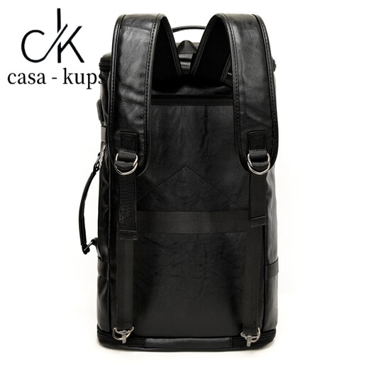 casa-kups小ck真皮男士旅行包牛皮手提包多功能双肩包男斜挎包大容量行李袋 小号黑色[背带皮质可隐藏款]