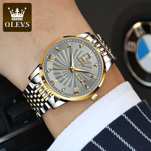 Schweizer authentisch zertifizierter Code Vollautomatischer mechanischer Herren Uhr Waterdes leuchtend trendy und vielseitige Herrenbeobachtung Steel Belt-6630 Herren Uhren-Gold-Grey-Oberfläche