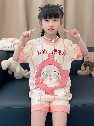 Pyjamas Girls Pure Cotton Sommer Kurzarm 2025 Neue Kinder niedliche Cartoon Girls Home Clothing Medium und große Kinderset 831 100 [8 Codes] 100-110 cm 30-40jin [Jin gleich 0,5 kg]
