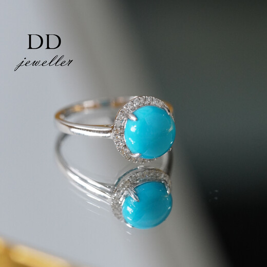 DRJEFUN2025 new 18k white sleeping beauty turquoise high porcelain high blue earrings pendant ring set 18k white pine ring ring number 14