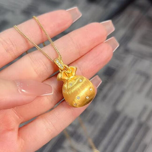 Chili ancient gold-plated silver necklace for women, brushed fat lucky diamond pendant, small lucky bag, money bag, Valentine's Day gift for girlfriend, lucky bag pendant, free chain