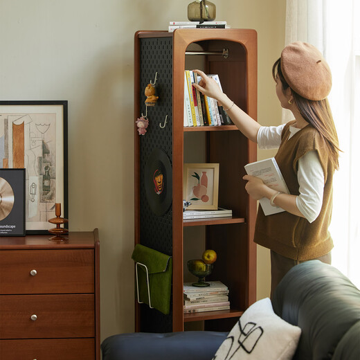 Lianggong rotierender Spiegelschrank Dressing Spiegel Kirschholz Japaner 360-Grad rotierende Bücherregal Aufbewahrungslochboardbodenboden-Ganzkörperspiegel Boxwood mittelalterlicher Stil rotierender Spiegel (Mantel hängt)
