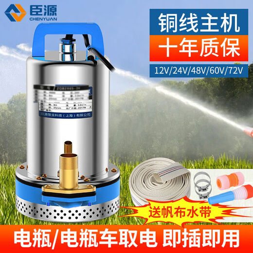 ChenYUAN DC submersible pump 48V60V household electric vehicle agricultural small 12V24V battery pump high lift 4872V brushless 1100W 2 inch 7-meter wire all copper large motor anti-burning machine