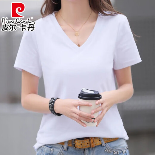 皮尔卡丹（pierre cardin）薄款休闲纯棉v领正肩短袖T恤女夏季韩版新款时尚运动气质T恤衫潮 气质紫(纯棉9854款) S 85-95斤