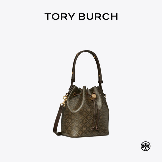 Tory Burch [Gift] TMONOGRAM Crossbody Bucket Bag Cocoa Bag 168805 Black Coffee 200