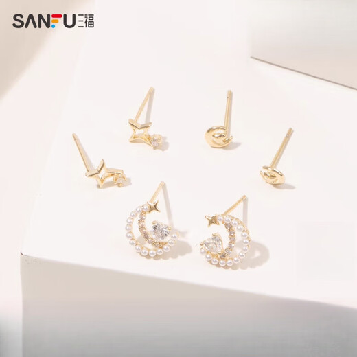 三福（SANFU）清新小米珠款套装耳环一对 时尚小众饰品首饰 14666 S