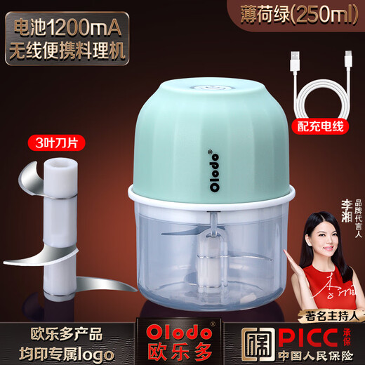 Ordo German Ordo electric garlic smasher household garlic artifact wireless multi-functional electric garlic stirrer garlic artifact upgraded version mint green 250ml 3-leaf knife