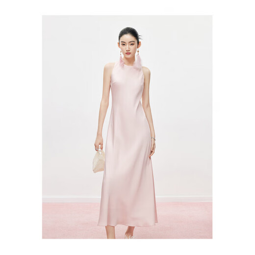 Mandy Zhang Ou Ruofeng hellrosa sanftes Acetatkleid für Frauen weiches satin diagonal geschnitten einfaches elegantes Kleid langer Rock Tianzhu Pink L