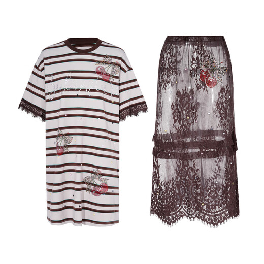 TCH trendy brand fashion hot diamond design cherry print luxury style suit for women T75B07E1026 beige M 100-120