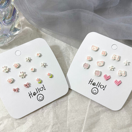 YKINCASL Old Phoenix Cute Animal 9999 Sterling Silver Earrings Anti-fall Student Sweet and Cute Baby Earrings Set Bunny Tulip Set 6 Pairs Lao Fengxiang Same Style