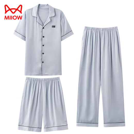 Catman (Miiow) Sommer Herren dreiköpfiger Pyjamas Ice Seide Kurzärärmelhose Nachahmung Seide 2025 Neue Heimkleidung Herren Sommer 14903+K15903 L