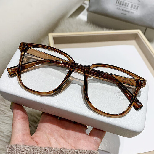 Midai frame anti-blue light flat-glass mirror without makeup artifact versatile men and women same style Internet celebrity anti-blue light glasses 15940 sand tea frame [glass box + mirror cloth] -600