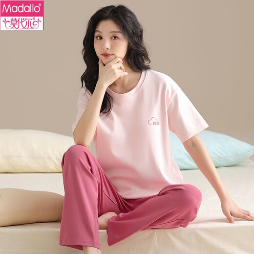 Los pijamas de algodón puro modal para mujeres en verano algodón puro de algodón puro se pueden usar pantalones de manga corta afuera en la primavera y el otoño de la ropa casera (altura de manga corta + pantalones) YZT-9713 m adecuados para (80-100Jin [Jin equivale a 0.5 kg]) desgaste