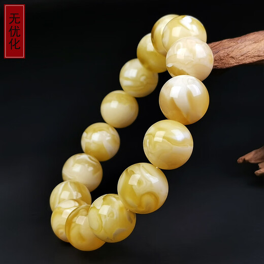 Amber style, one thing, one picture, one certificate, natural beeswax bracelet for men and women, white flower wax amber, bone china white flawless bracelet, 30.14g, 15mm