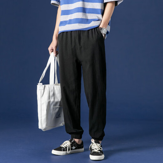 
JEEP SPIRIT pants men's summer thin cotton linen sports pants loose tugs linen pants summer harem pants men's casual trousers dark blue M 90-110Jin[Jin equals 0.5 kg]